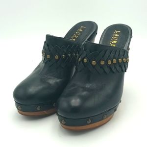 Ralph Lauren Women's High Heel Wood Clogs/Slides Black Size 6M